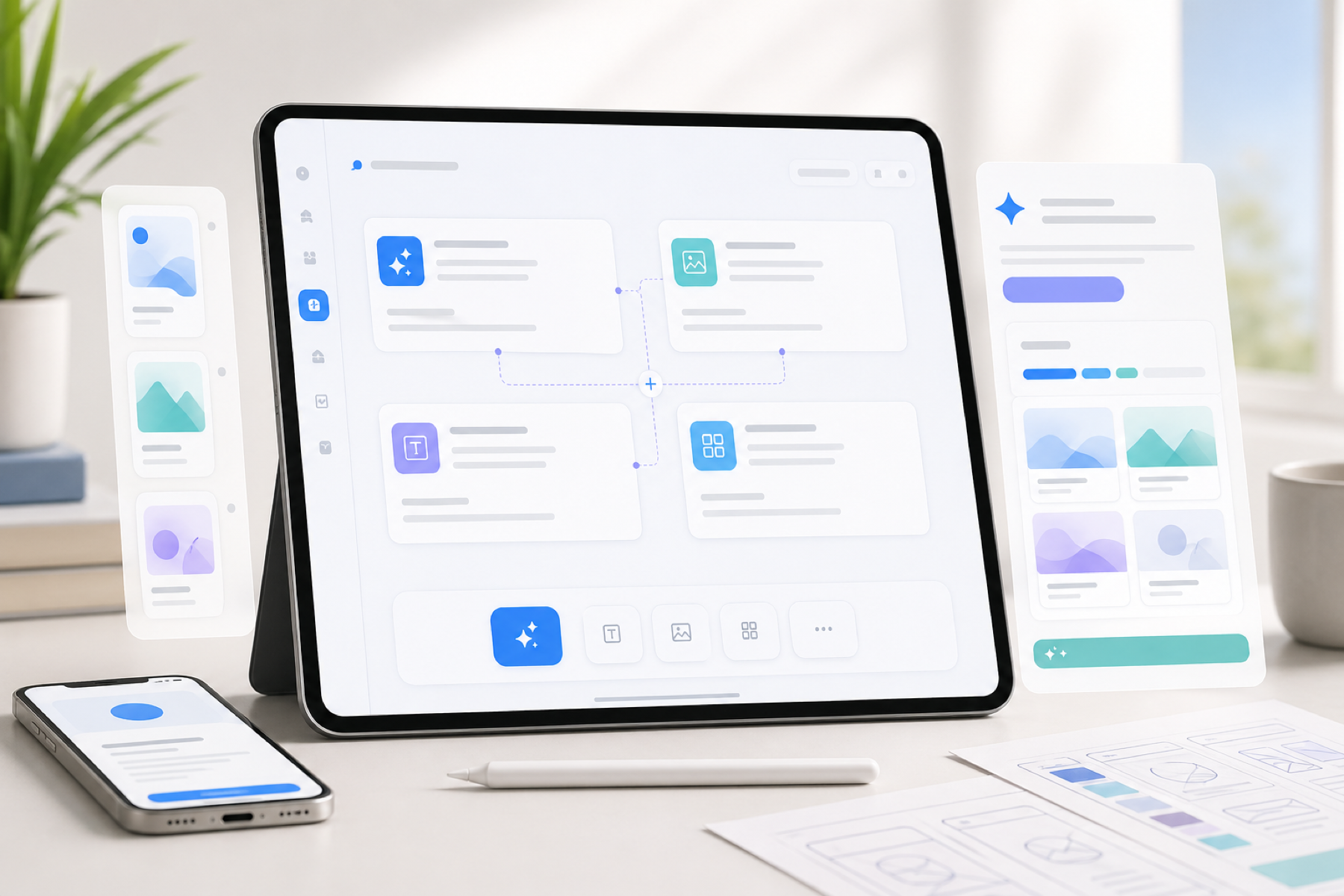 Clean product interface concept showing AI-assisted app planning